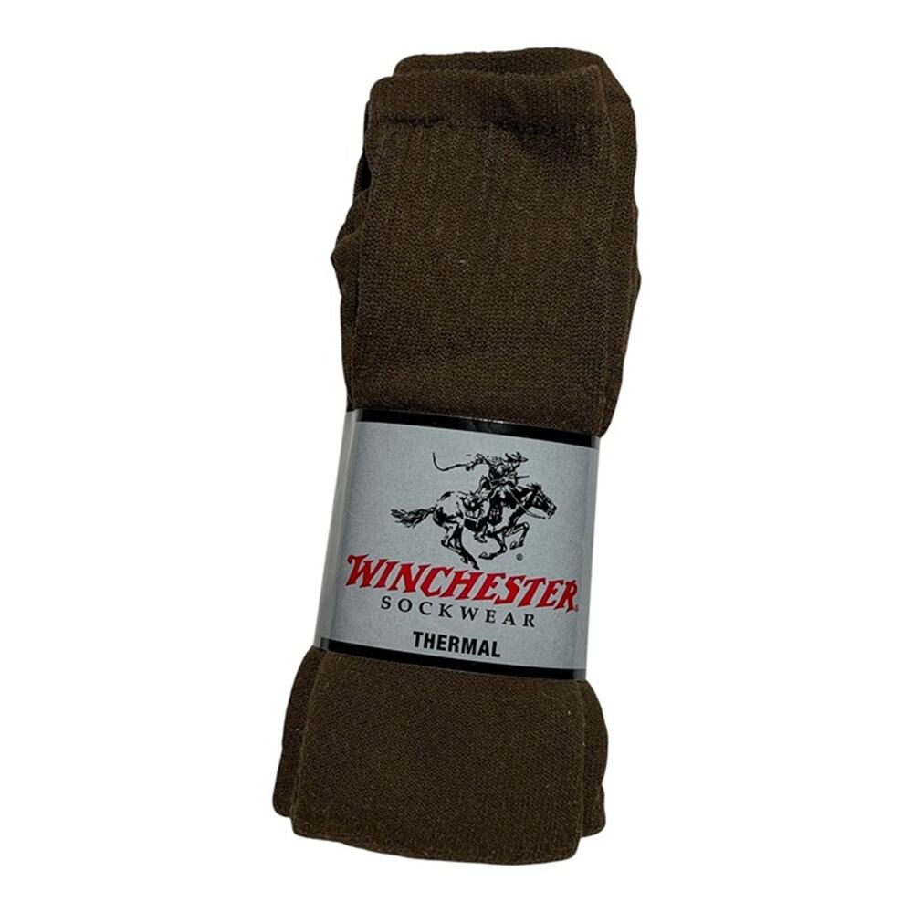 6 Pairs Winchester Thermal Crew Socks Brown Hunting Work Outdoor Boot Socks
